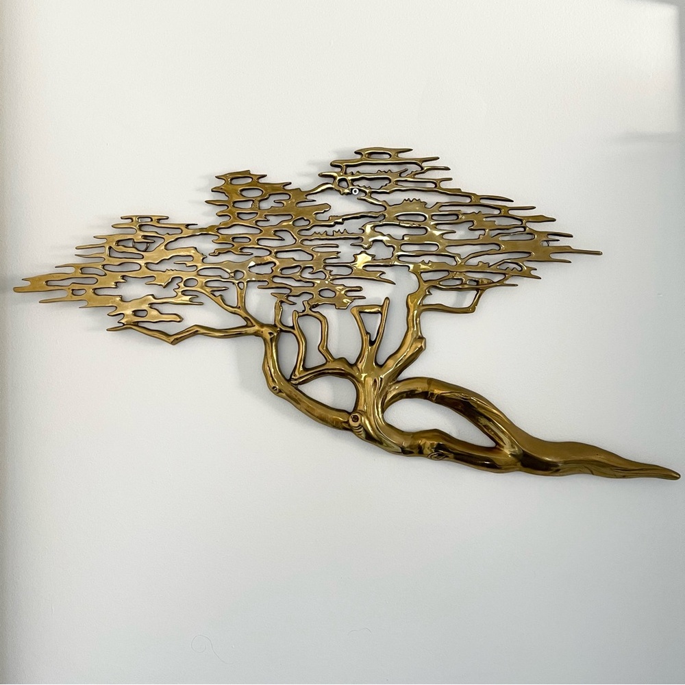 Vintage brass bonsai tree wall hanging